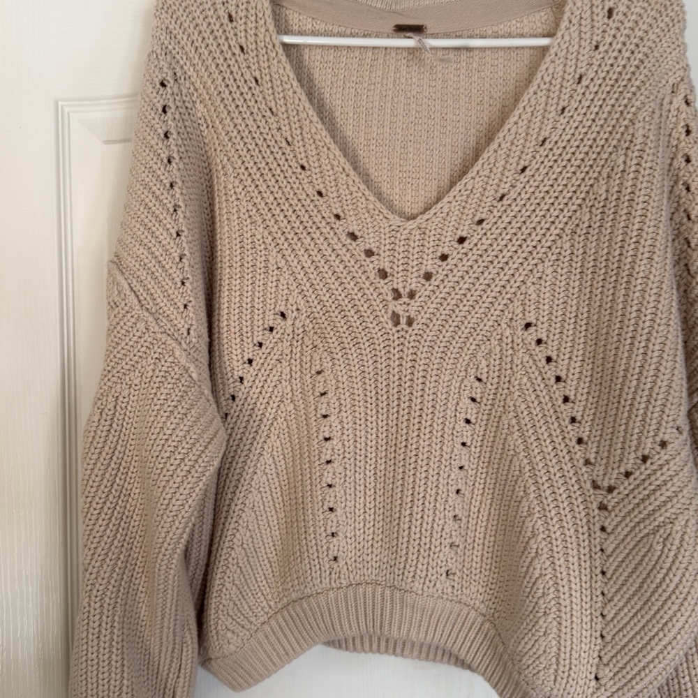 Free People V-Neck Sweater in Cream